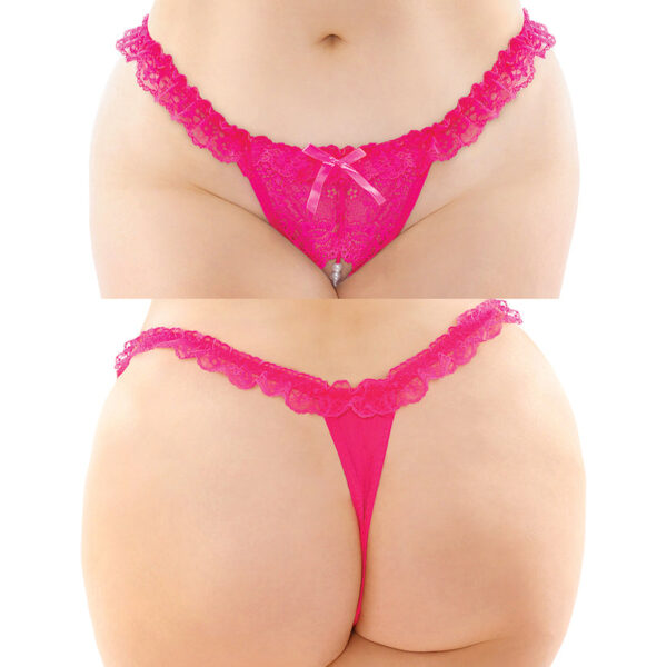 Fantasy Lingerie Flora Ruffled Crotchless Pearl Panty-Pink Queen