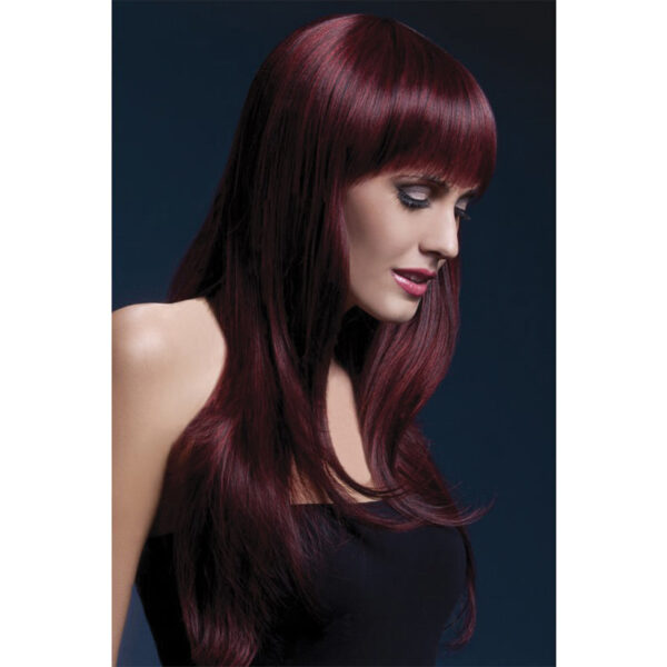 Fever Smiffys Sienna Wig Long Wavy & Fringe Black Cherry 26"