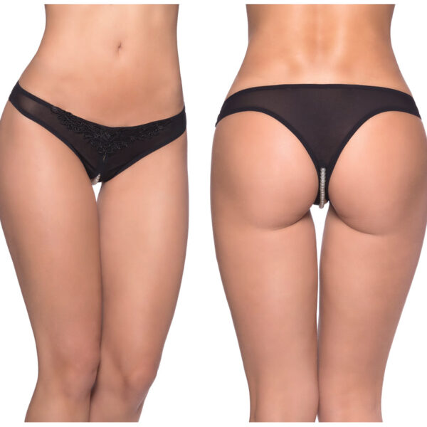 Paradise Crotchless Pearl Thong-Black O/S