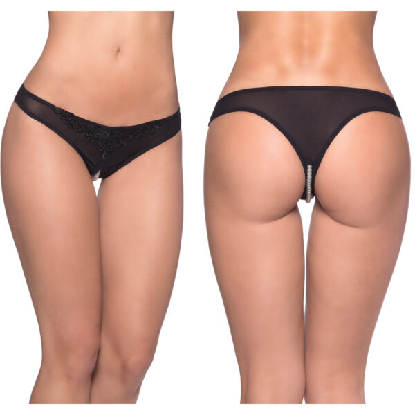 Paradise Crotchless Pearl Thong-Black 1X/2X